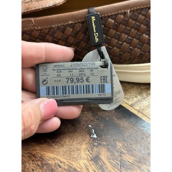 NWT Massimo Dutti Men's Brown Braided Leather Slip On Sneakers Size 11 - Picture 4 of 8